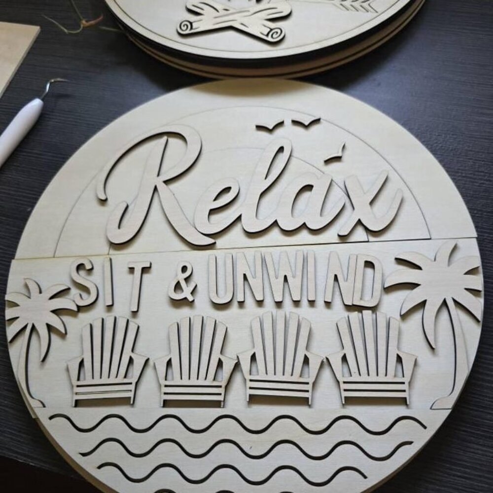Decorative Wooden Board "Relax - Sit & Unwind" - Ocean Style
